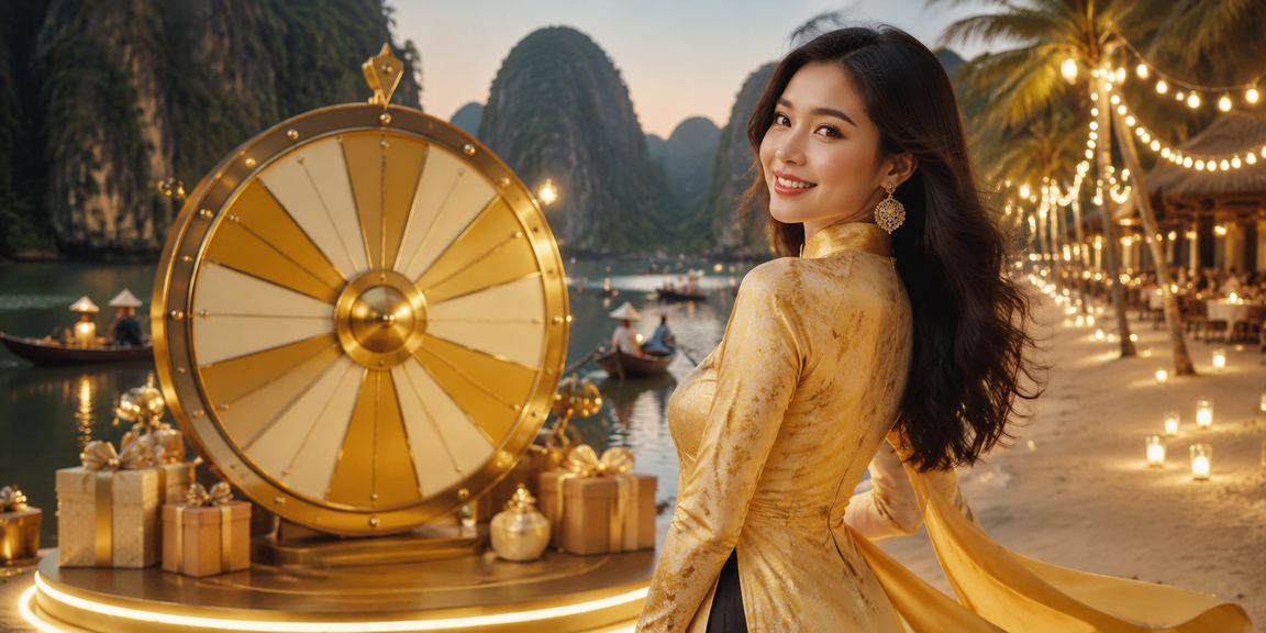 Khung cảnh Ninh Bình với người chơi trải nghiệm roulette trực tuyến trong trang phục áo dài truyền thống
